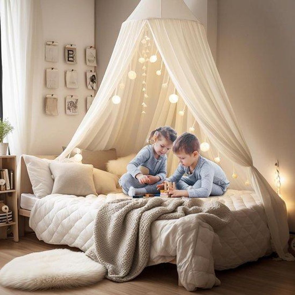 Kinderbett Himmel mit Insektenschutznetz, 56x230x450cm, weiß
