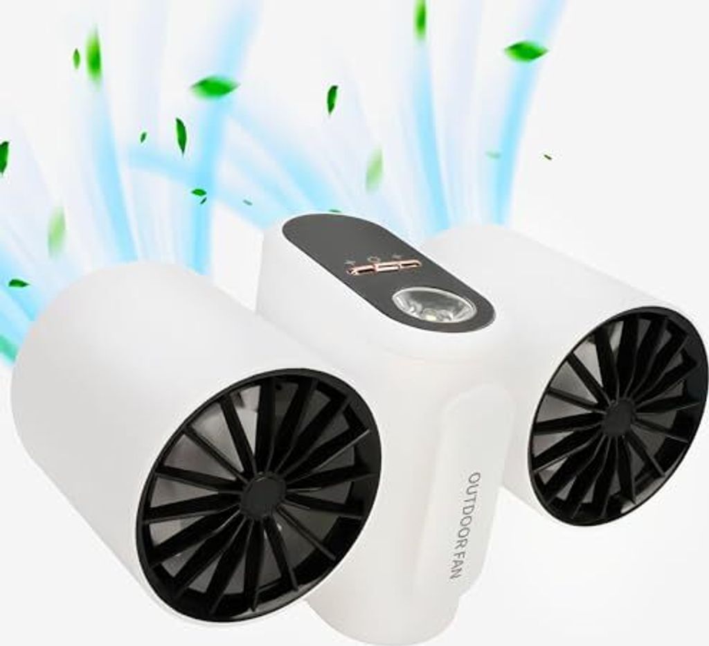 Bewinner Tshirt Ventilator Klein – 8000 MAh Powerbank 3 Gang verstellbarer Hand Ventilatoren mit Dual-Turbo und Notlicht, Wiederaufladbarer Portable