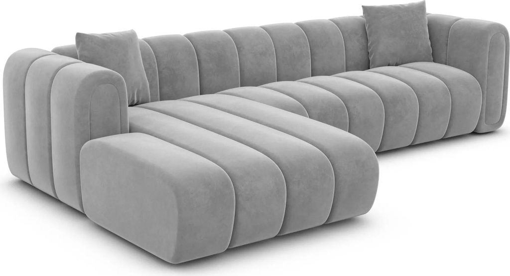 Samtstoff L-Form Sofa Amoria Hellgrau Links