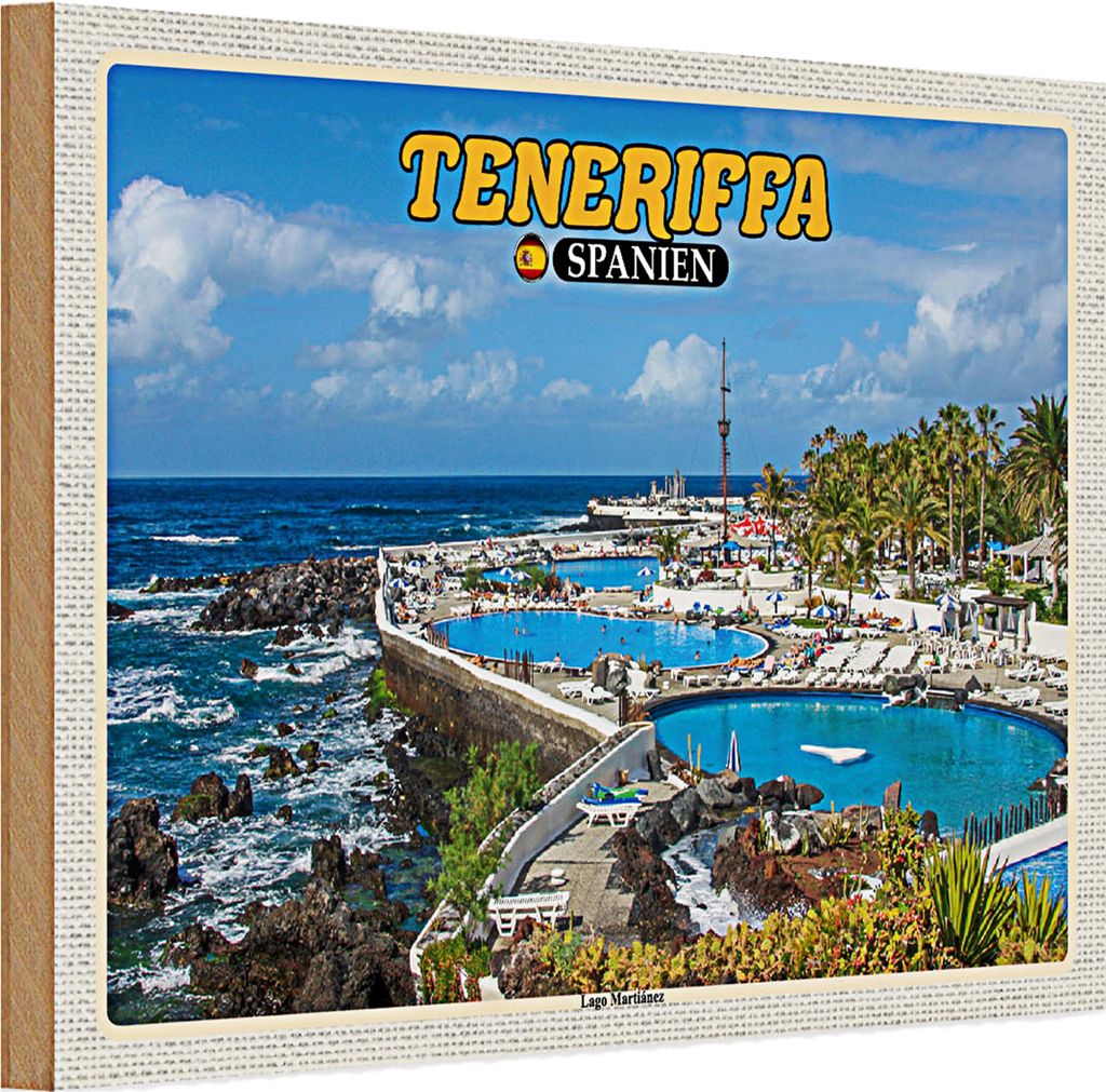 Holzschild Reise 30x20cm Teneriffa Spanien Lago Martiánez Freibad