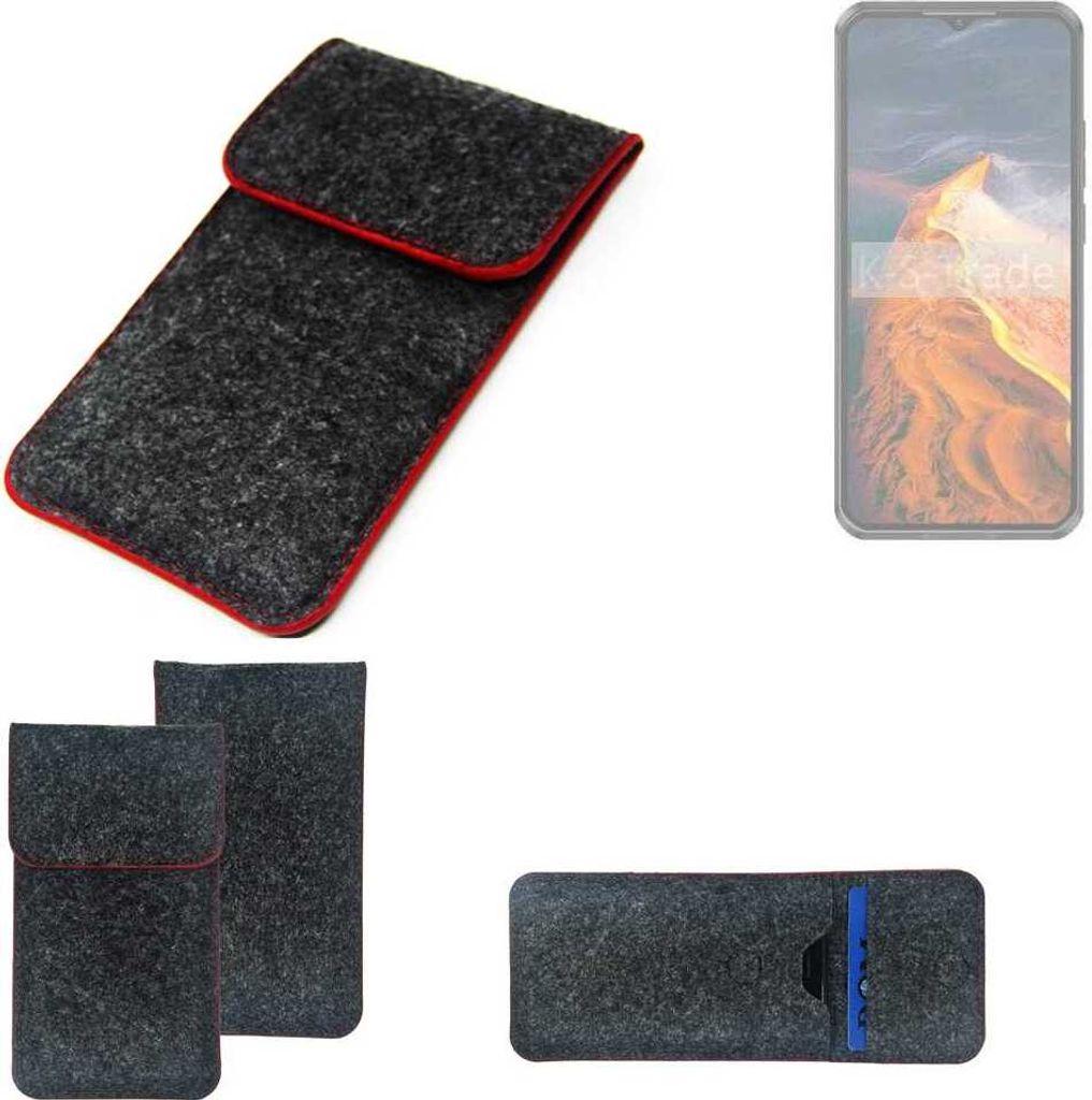 K-S-Trade Handy Schutz Hülle kompatibel mit Oukitel WP50 Schutzhülle Handyhülle Filztasche Pouch Tasche Case Sleeve Filzhülle dunkelgrau roter