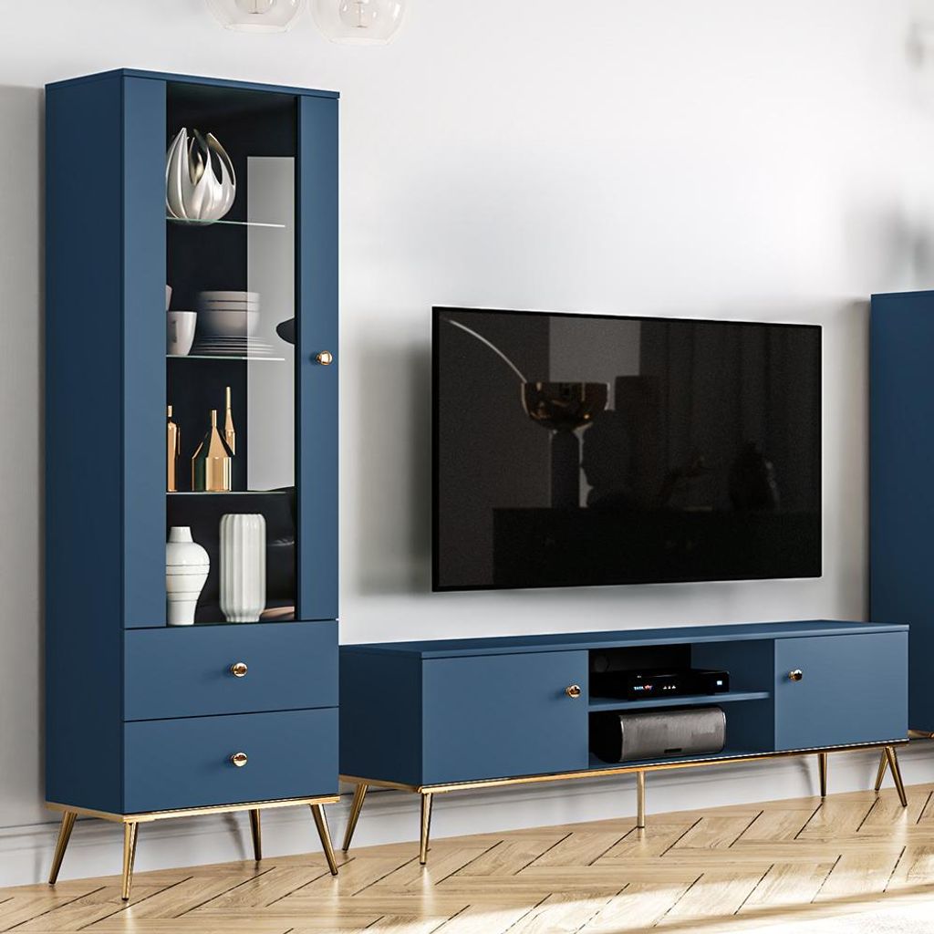 Wohnwand dunkelblau MONTPELLIER-131, modern, 3-teilig mit Produktbild 