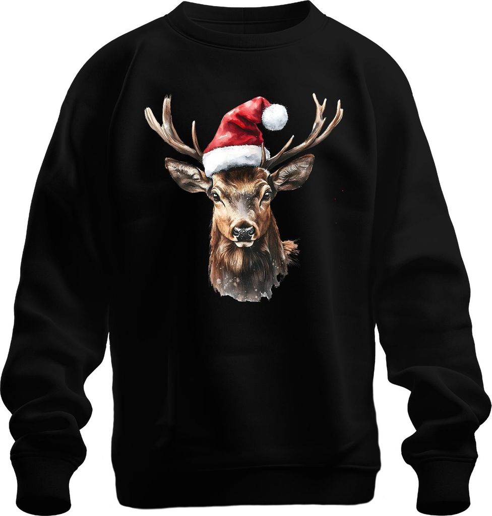 Weihnachtsrentier Geweih Aquarell festlich Vintage Geschenk Uni Sweatshirt Pullover, Schwarz, M