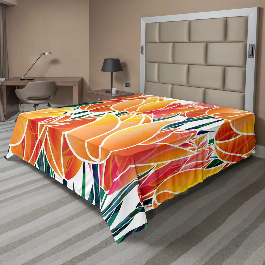 Drap de lit Tulipe ABAKUHAUS 260x228 cm Orange en Tissu Éco-responsable