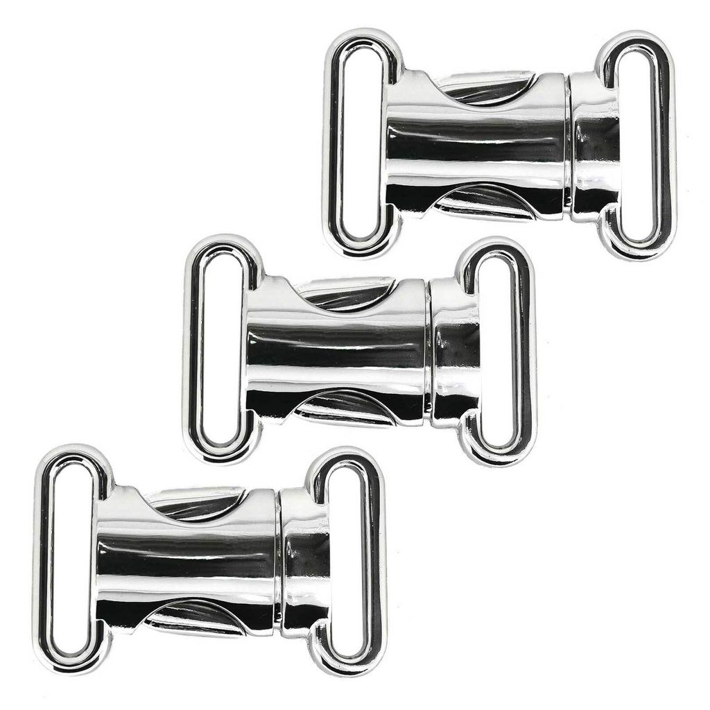3 Universelle Steckschnallen aus Metall Steckschließe Verschlüsse Gurtschnalle Variantenwahl, Größe:25 mm | 30 x 46 x 7 mm, Farbe:silber