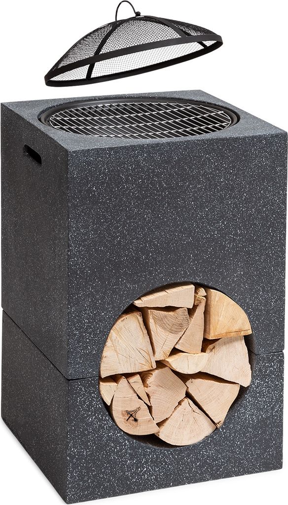Blumfeldt Feuerschale, Tragbare Feuerstelle Outdoor, Feuerschalen für den Garten, Terrasse & Camping, Feuerschale mit Grillrost & Holzlagerfach, S...
