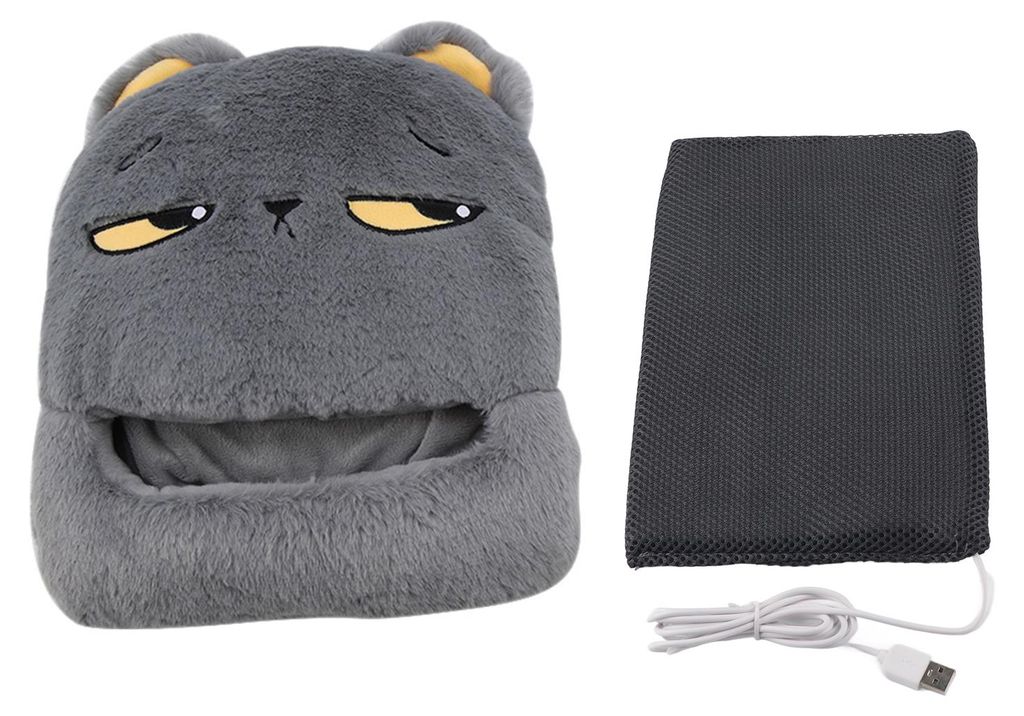 USB-Fußwärmer, modischer Cartoon-Elektro-Heiz-Slipper-Schuh für Zuhause, Reisen, Büro, Grau
