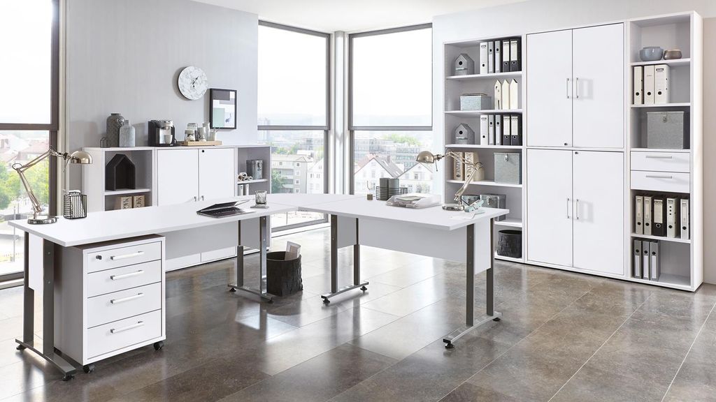 Arbeitszimmer Calvia Büro Komplettset in weiß abschließbar