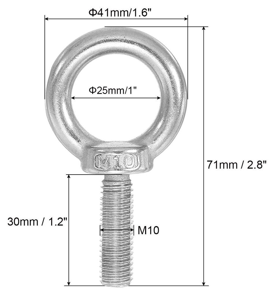 Ringschraube, M10x30 304 Edelstahl ?senschraube Gewinde mit Sechskantschraube Mutter Dichtung Unterlegscheibe zum Aufh?ngen und Sichern von Ketten ...