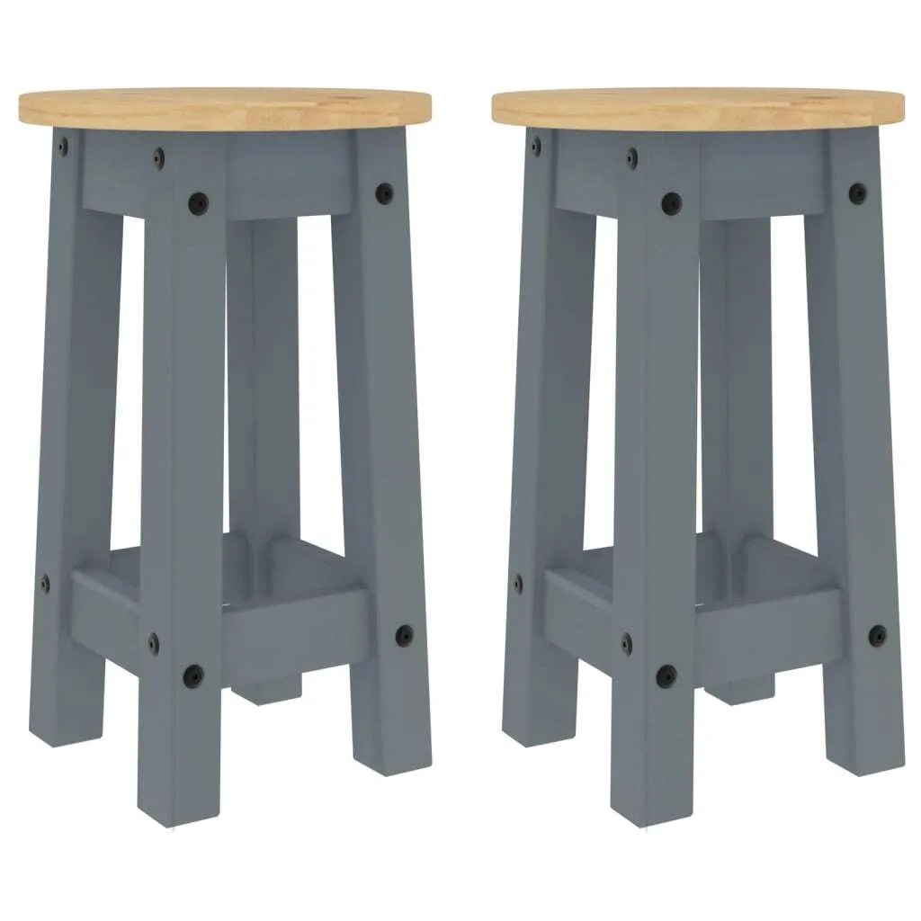 Tabourets de bar en pin massif gris robustes et durables - Lot de 2 pcs - 3
