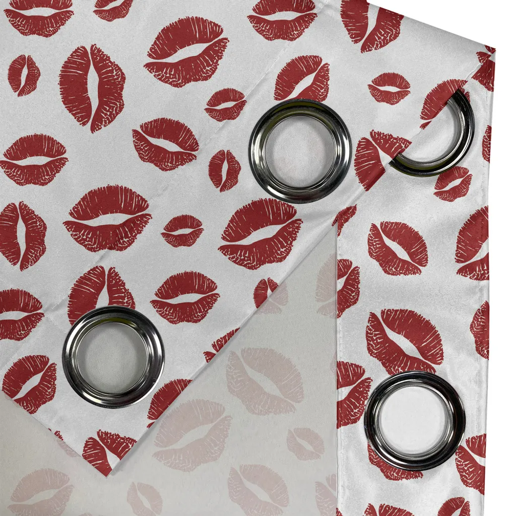 ABAKUHAUS Tenda con occhielli Kuss, "Illustrazione contemporanea in stile pop art con labbra femminili sexy, hippie urbano e San Valentino", tende decorative a 2 pannelli per finestre, 280 cm x 245 cm, rubino e bianco - 3