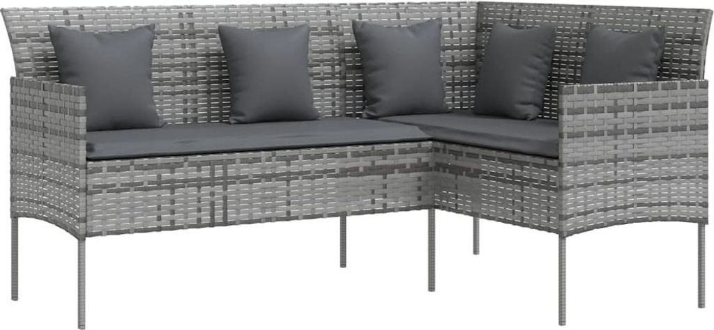 vidaXL Sofa in L-Form mit Kissen Poly Rattan Grau
