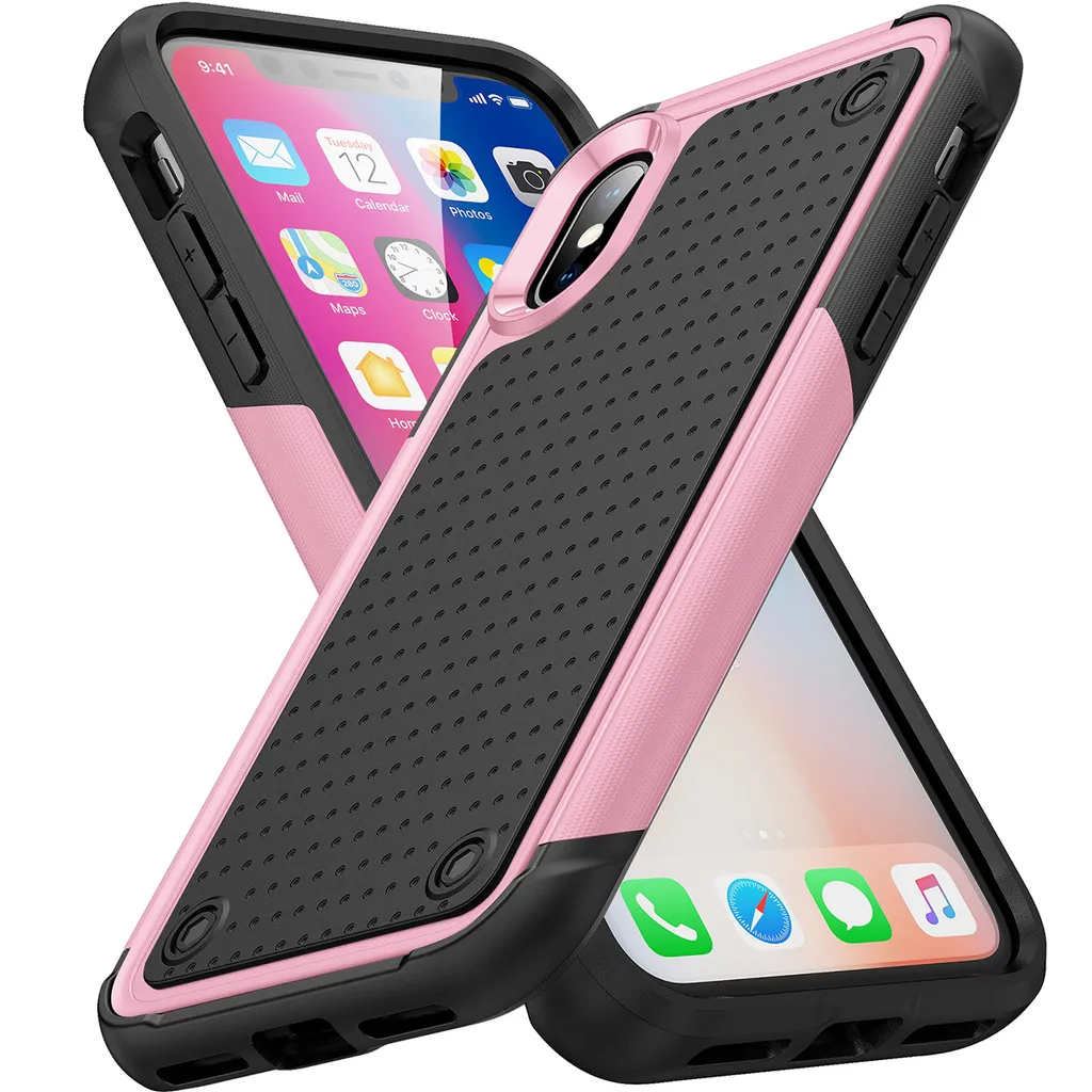Custodia per iPhone XS /iPhone X, qualità militare, custodia ibrida antiurto 2in1 in PC rigido e TPU morbido Rosa Nero
