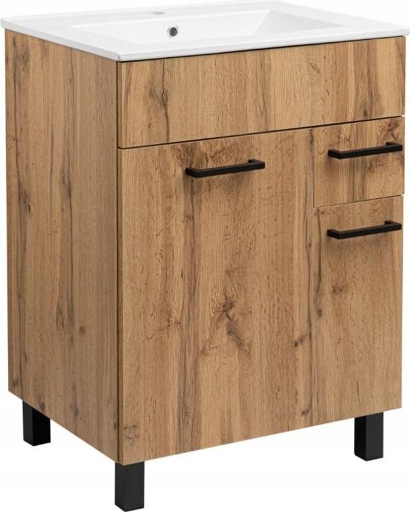 Badezimmerschrank mit Waschbecken Stehend 60 x 47 cm Eiche Produktbild 