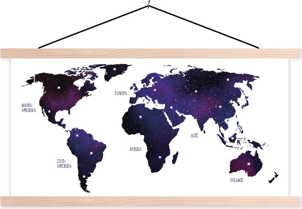 MuchoWow® Textilposter Weltkarte - Sternenhimmel - Violett Produktbild 