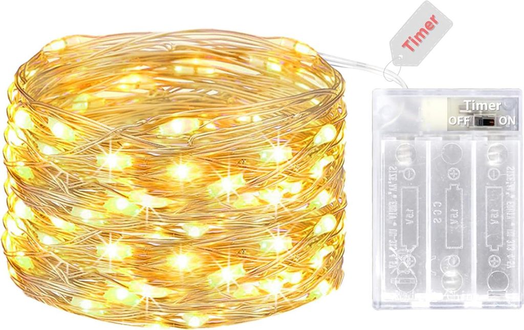 Lichterkette Batterie Litogo 5m 50er Micro LED Draht Wasserdicht Innen Warmweiß