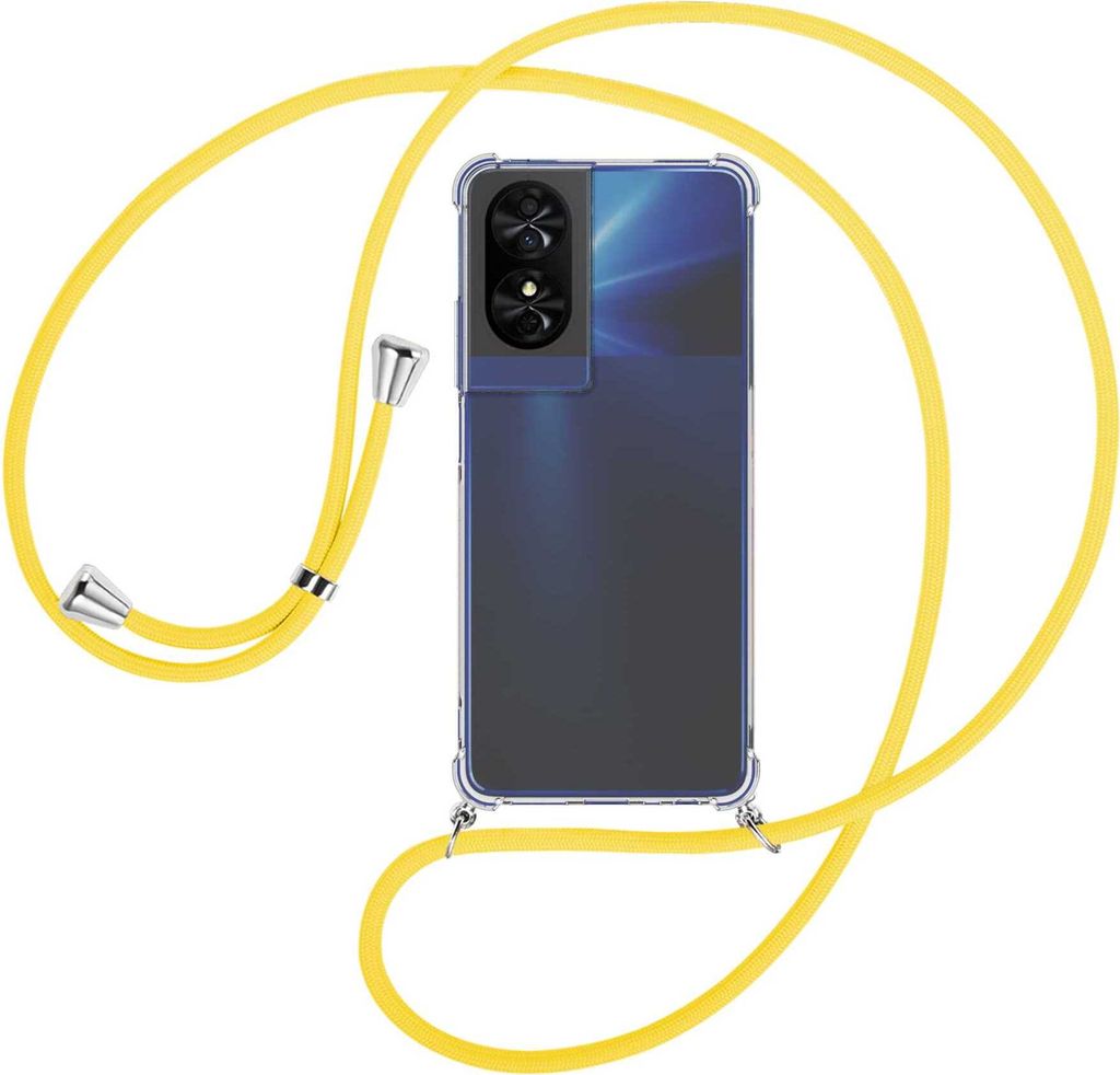 Handykette Backcover-Schutzhülle mit Band (Metall silberfarben) für TCL 50 SE 4G - gelb
