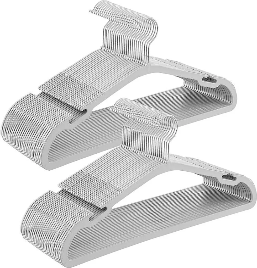 Cintre en plastique gris : fini les vêtements qui glissent du placard