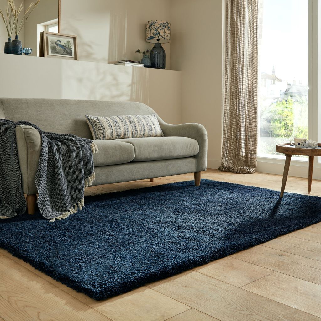 Strapazierfähiger & Kuscheliger Hochflor-Teppich "Lyne". Farbe: Blau, 120x170 cm | Kadima Design