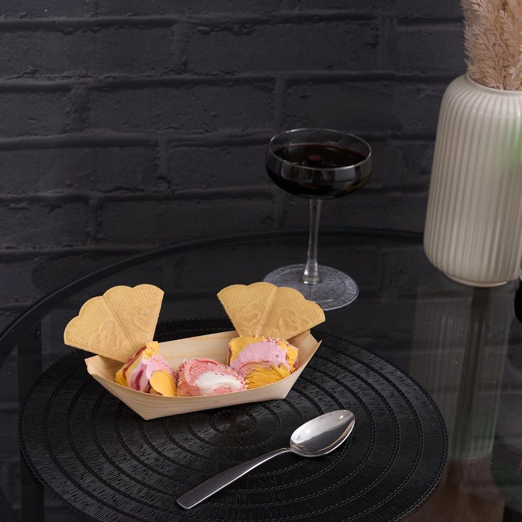 100 Holzschalen für Fingerfood & Snacks - Umweltfreundlich & Biologisch Abbaubar - Partys, Geburtstage, Hochzeiten - 21x11 cm Bambusplatte