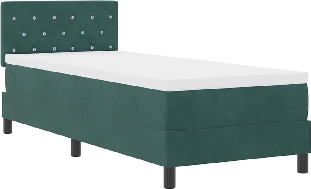 vidaXL LED Boxspringbett mit Matratze Dunkelgrün 80 x 200 cm Samt