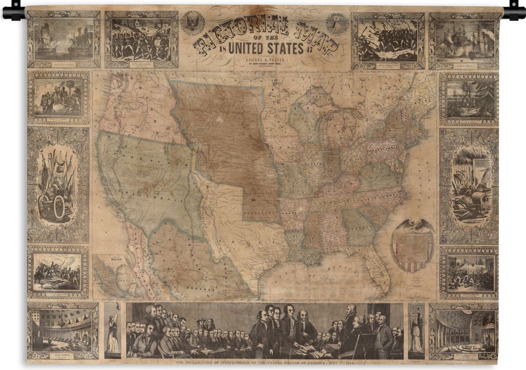 MuchoWow Wandteppich Wandbehang Karte - Vintage - Amerika 150x112 cm Tapisserie Dekoration Wandtuch - Wanddecke - Wandteppiche