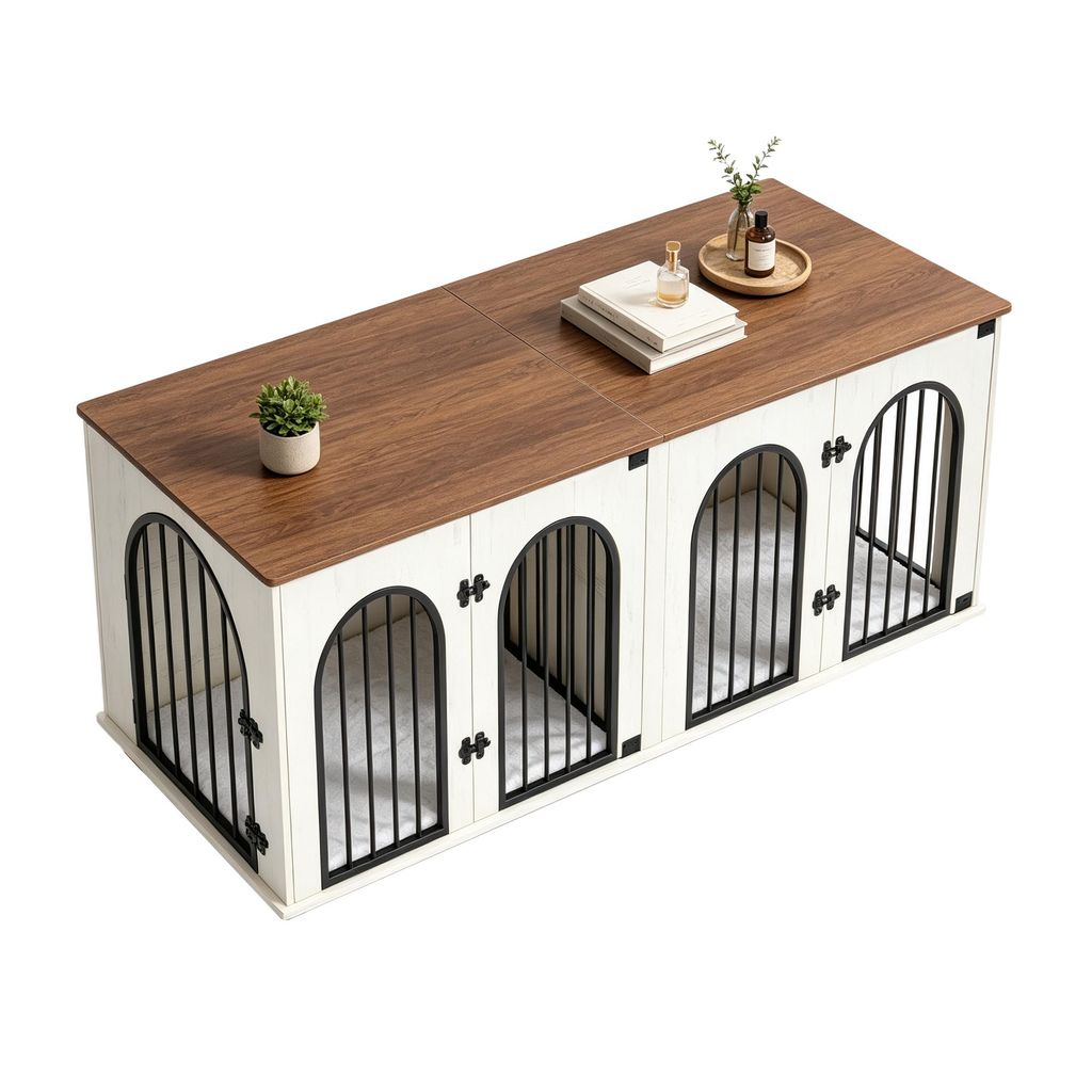 180 cm Hundekäfig Möbel für 2 Hunde, Hundebox Kissen, Weiß Produktbild 