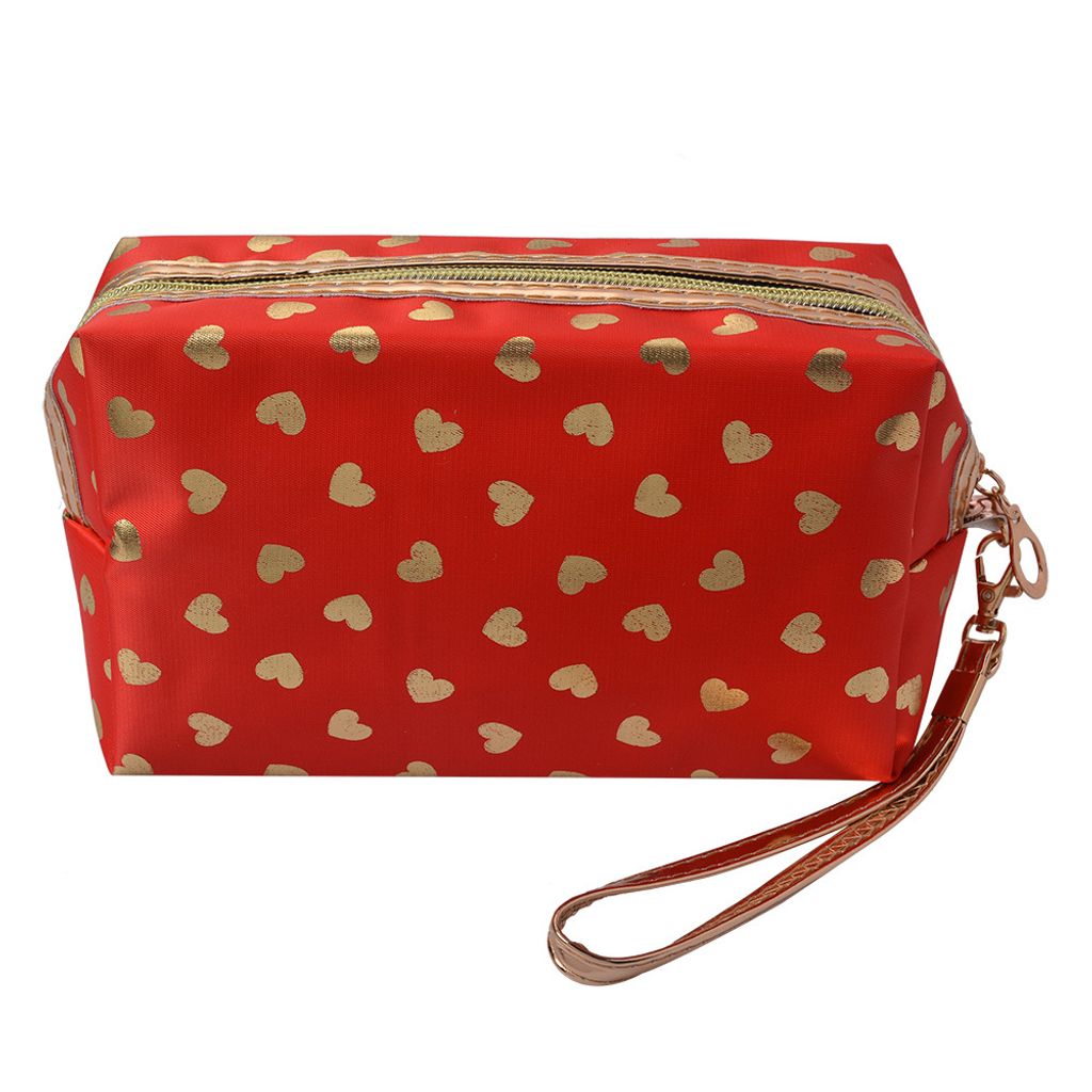 Clayre & Eef Damenkulturtasche 18x10 cm Rot Goldfarbig Polyurethan Herzen