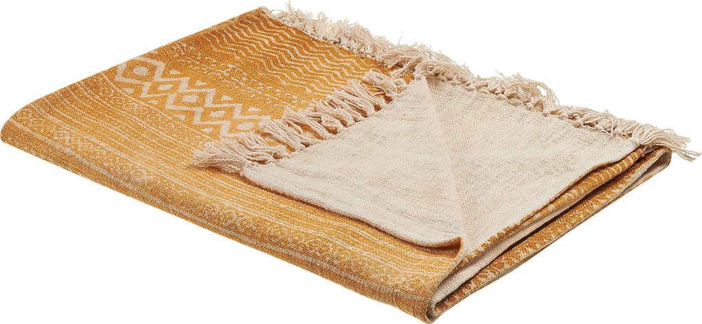 BELIANI Koc żółty beżowy bawełna130 x 180 cm abstrakcyjny Zdjęcie produktu 