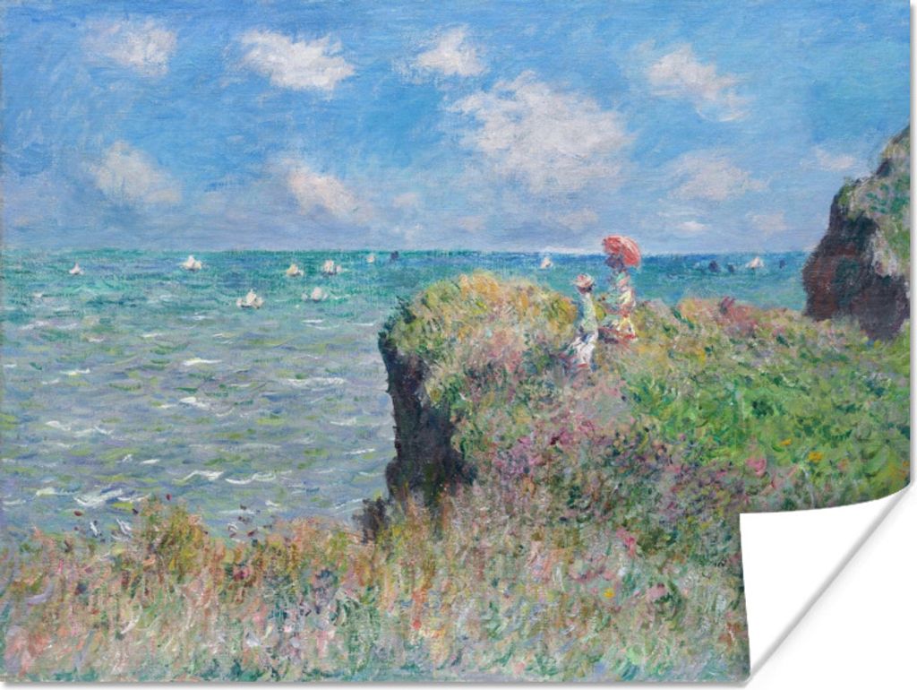 MuchoWow Poster Spaziergang auf der Klippe bei Pourville - Gemälde von Claude Monet 160x120 cm - Foto Plakat