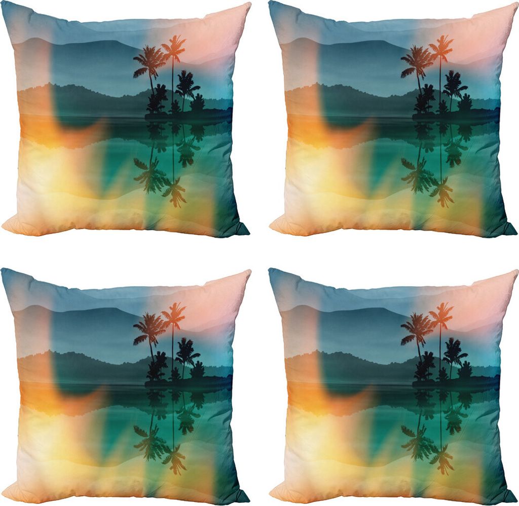 ABAKUHAUS Nachtozean Kissenbezug Set (4 Stück), Meer und Palmen Kunst, Moderner Doppelseitiger Digitaldruck, 50 cm x 50 cm, Mehrfarbig