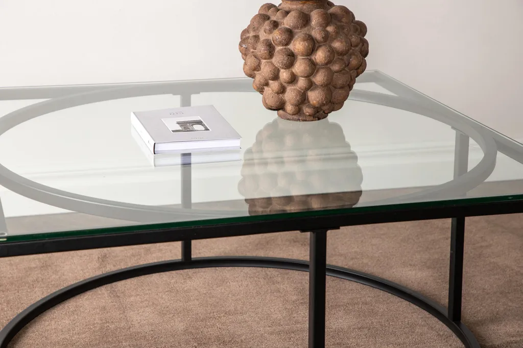 Table Basse Carrée Skanör 90x90 cm en Verre et Finition Noire Mate - 8