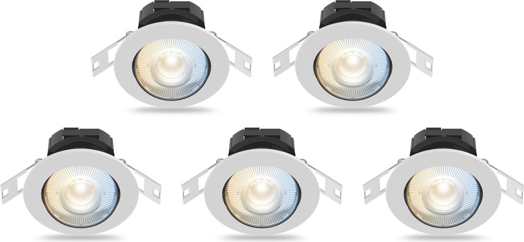 Calex Smart LED Einbaustrahler, Weiß, neigbar, RGB-Farben & kalt- bis warmweiß Licht, dimmbar, WLAN App- & Sprachsteuerung, 5er Pack