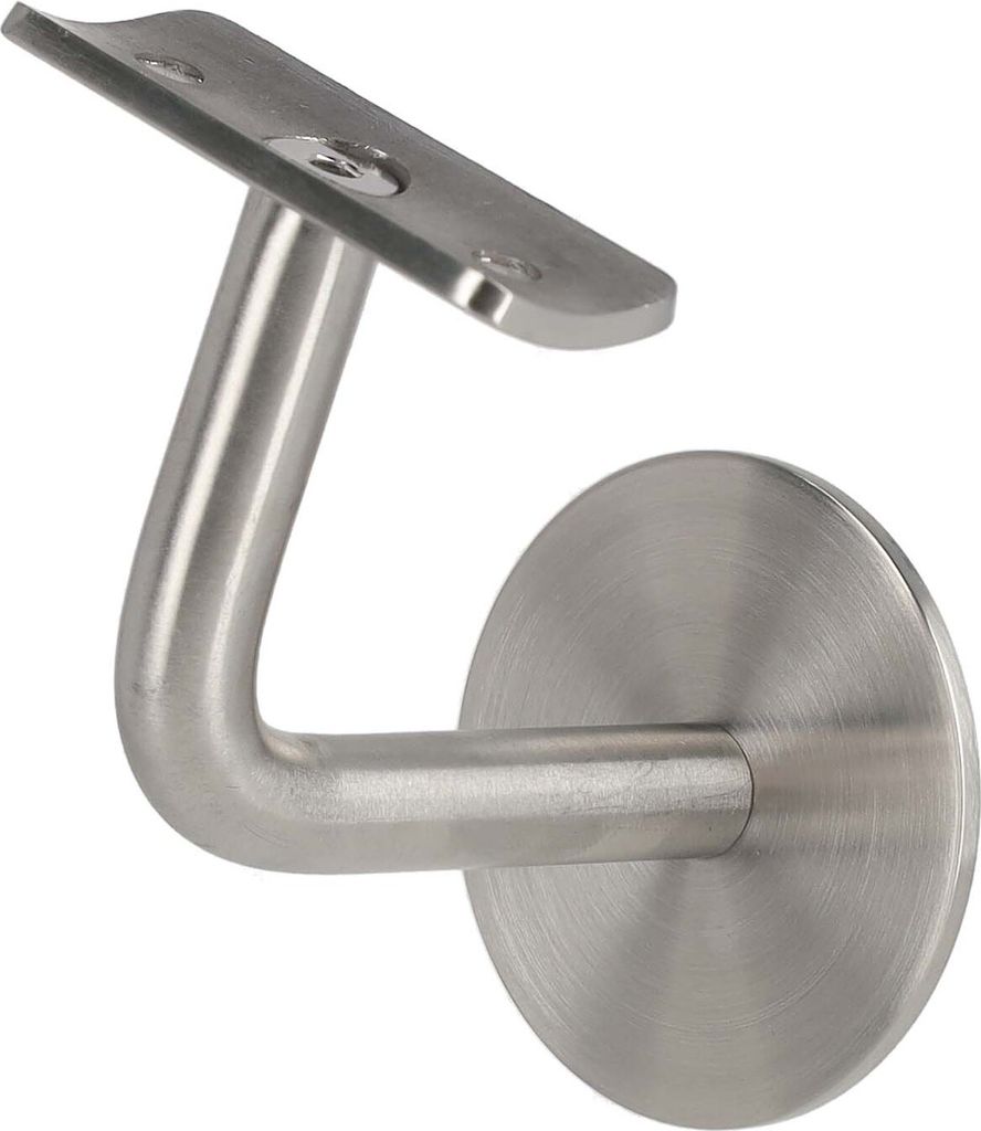 TIBU Handlaufhalter Modell JE Edelstahlhalter gewinkelt mit Halteplatte | Stockschraubenmontage
