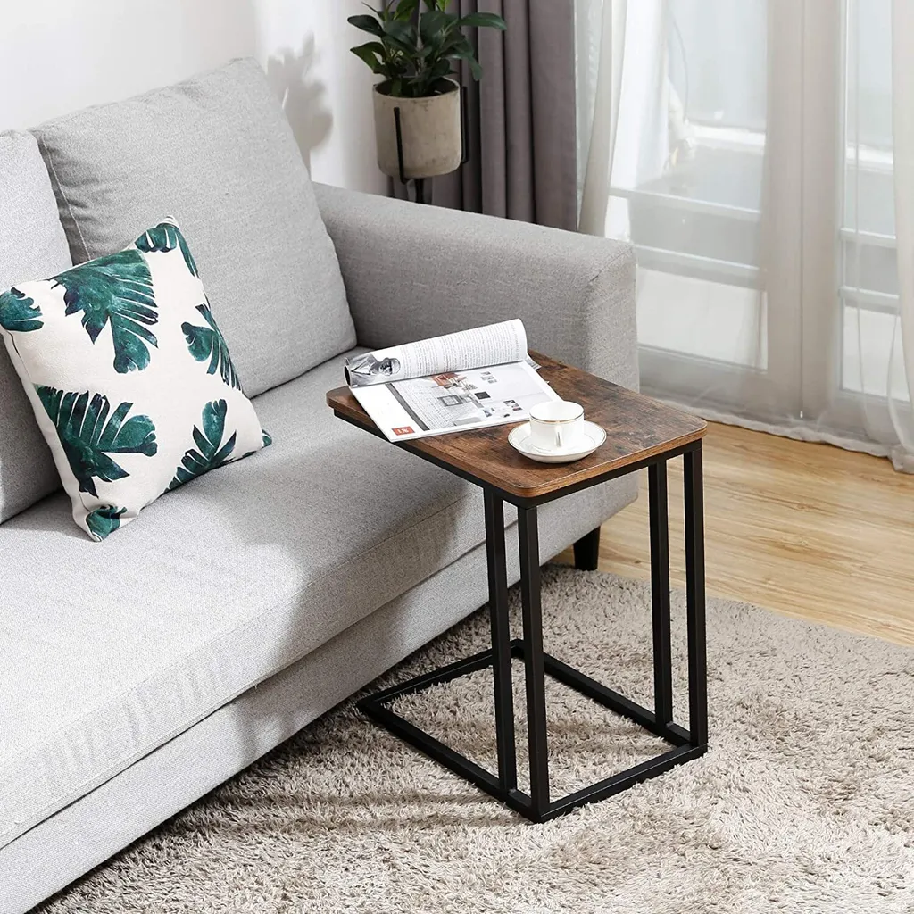 Table sur Roues Rustic Brown et Noir - Bout de Canapé Mobile et Stable