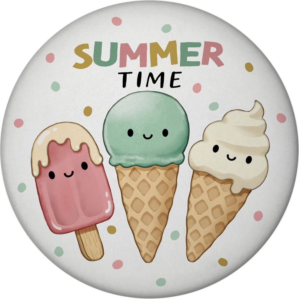 Eiscreme Magnet mit Flaschenöffner rund mit Spruch Summer Time