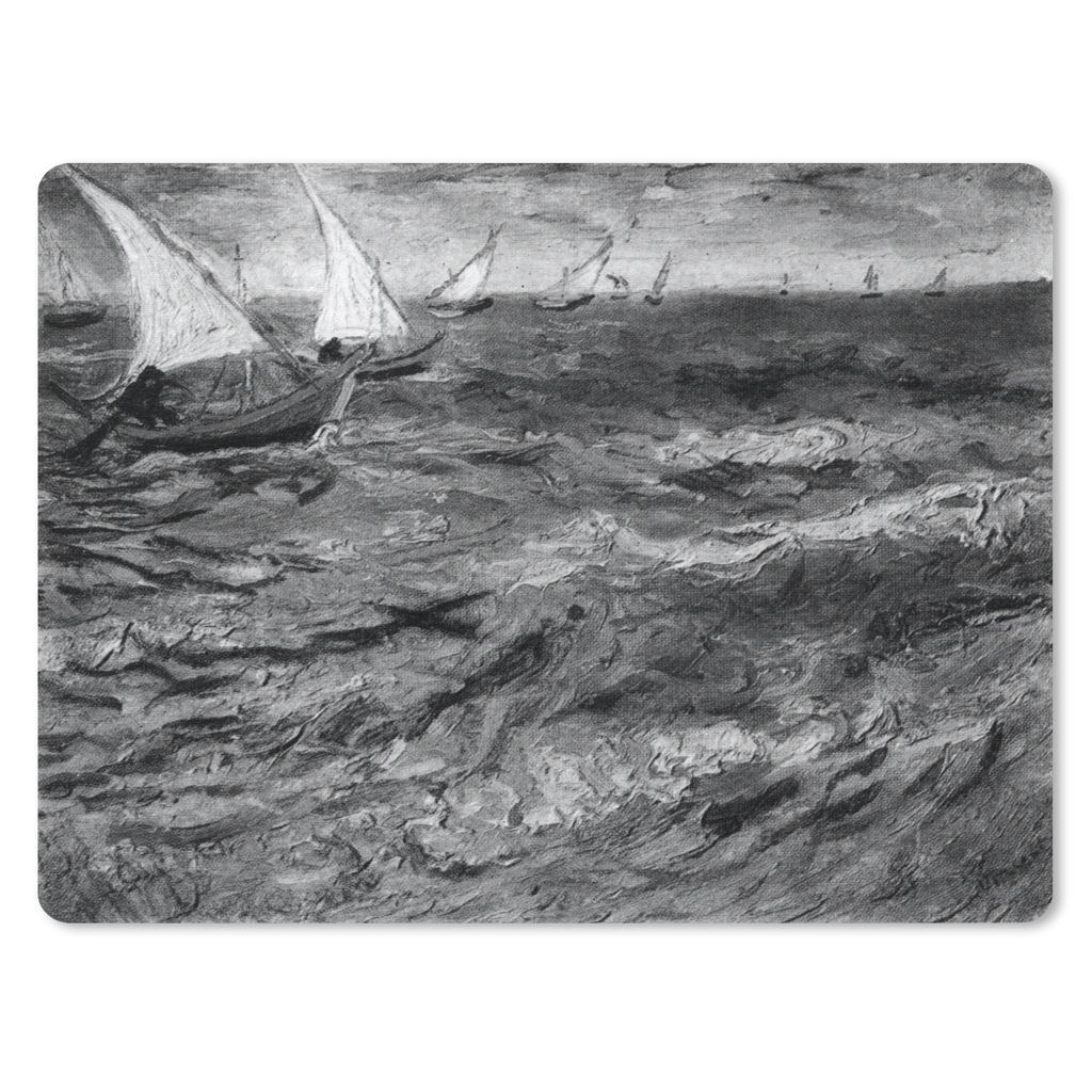 MuchoWow Mauspad Mousepad Segelboote - Vincent van Gogh - Schwarz - Weiß 40x30 cm - Mousepads - Maus Mat - Pad - Mausunterlage - Anti Rutsch