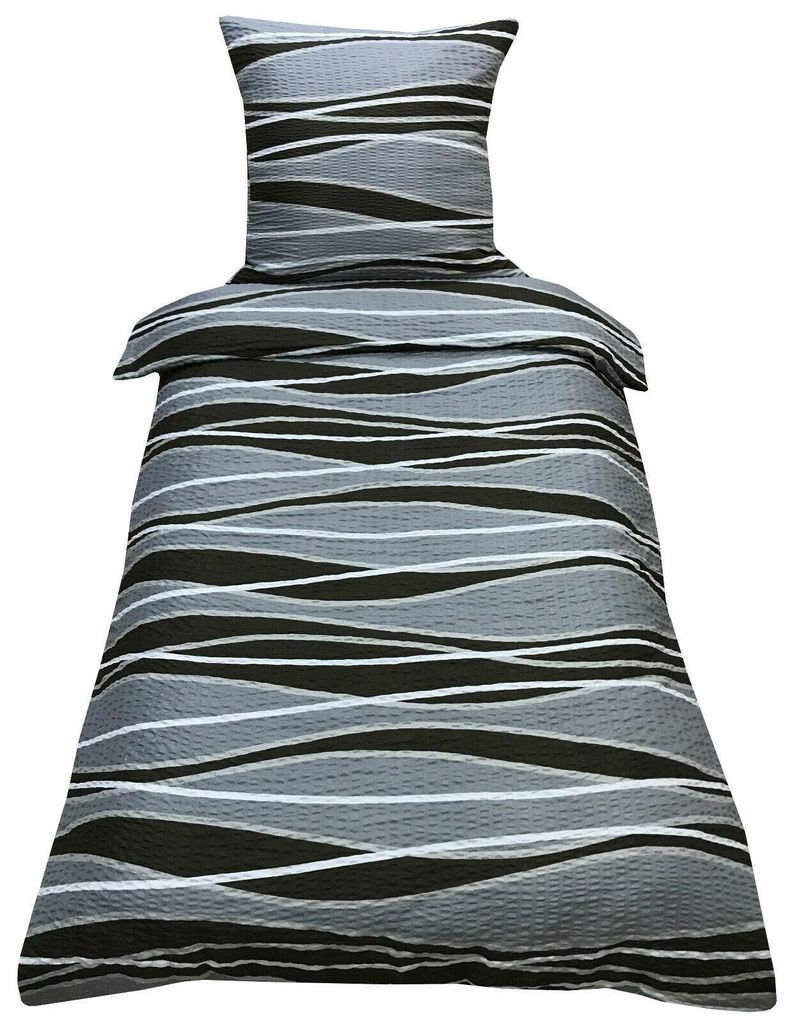 Bettwäsche 135x200 Seersucker Mikrofaser Bettbezug Grau Produktbild 