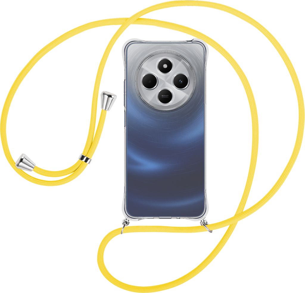 Handykette Backcover-Schutzhülle mit Band (Metall silberfarben) für Xiaomi Redmi 14C 4G - gelb