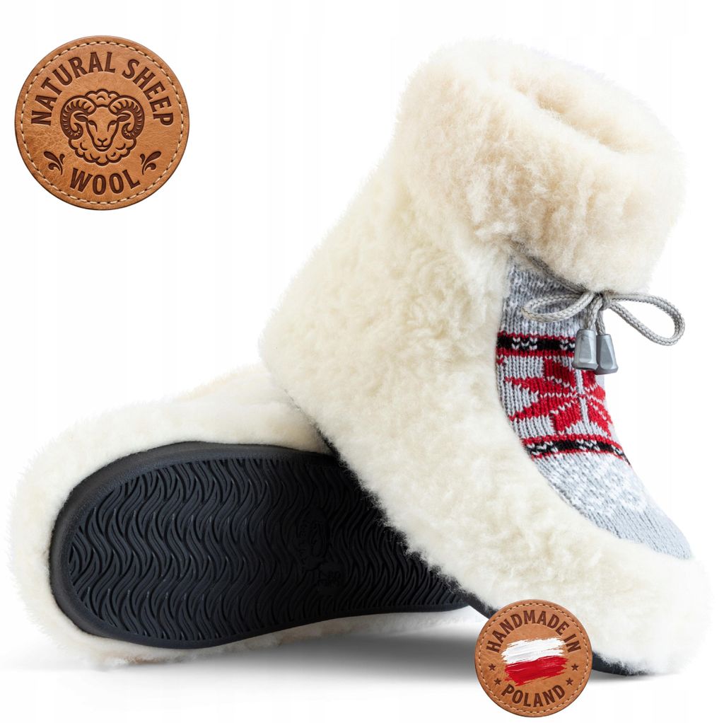 Damen slippers, dikke wollen stof, leer, grijs, Productafbeelding 
