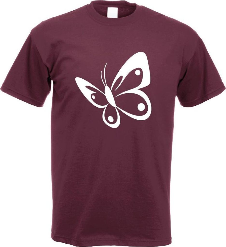 Kiwistar - T-Shirt - Burgund - Schmetterling Motiv 3 Motiv Bedruckt Funshirt Design Print - mit Motiv Bedruckt - Funshirt Design - Sport - Freizeit...
