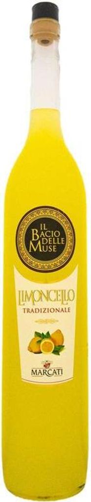 A bottle of limoncello on a white background.