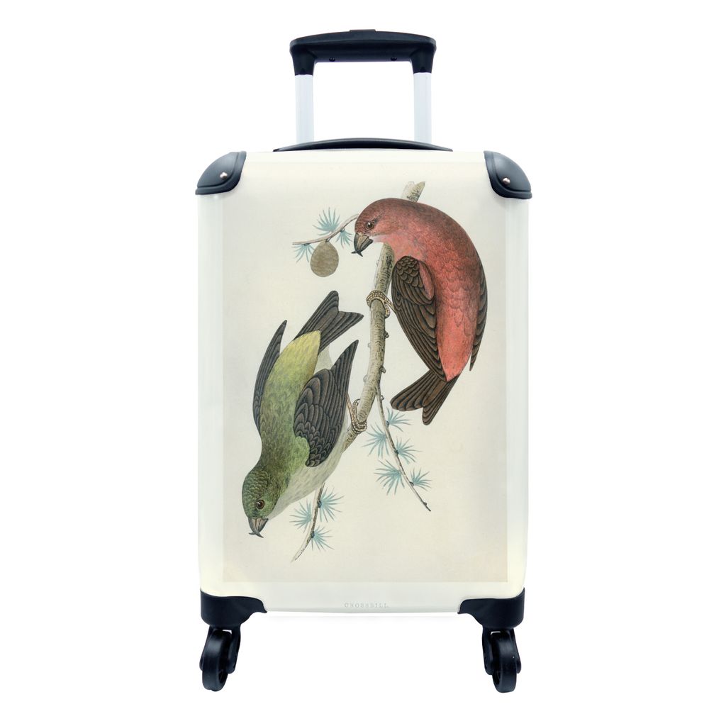 MuchoWow Koffer Handgepäck Trolley Rollkoffer Kleine Reisekoffer mit 4 Rollen - Antiker Vogeldruck Singvögel - Cabin Size < 55x40x23 cm & 55x40...