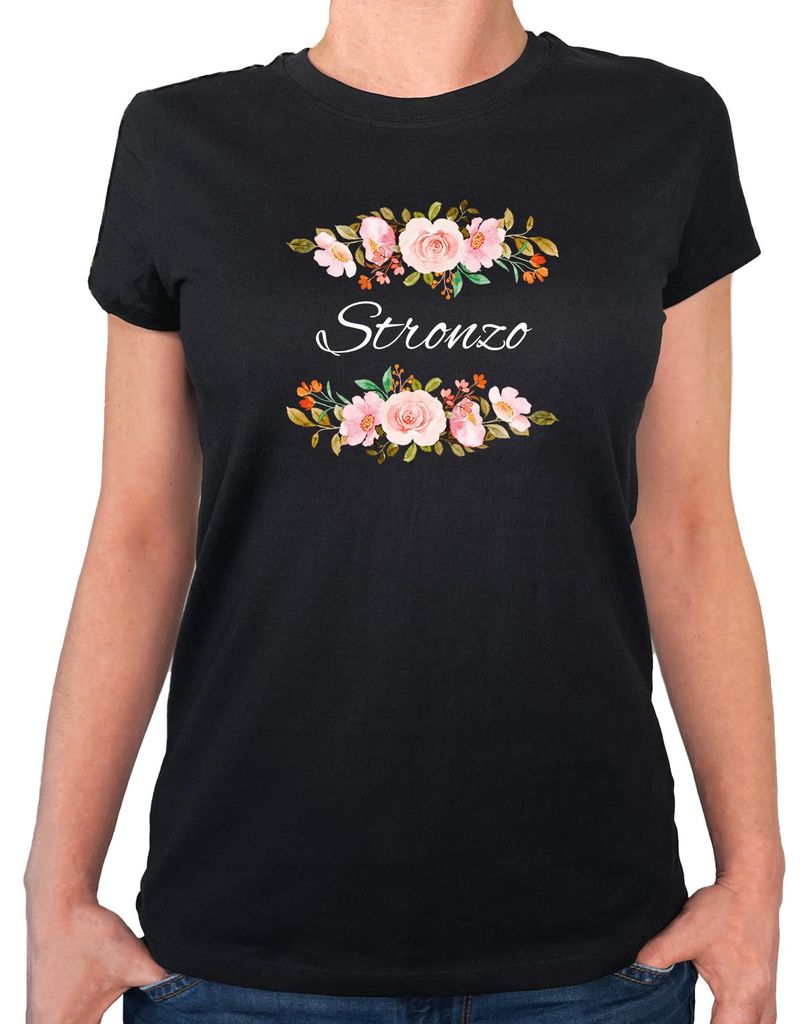 Huuraa Damen T-Shirt Stronzo italienisch Blumen XS Black Bio Baumwolle Fairtrade Damenshirt Geschenkidee