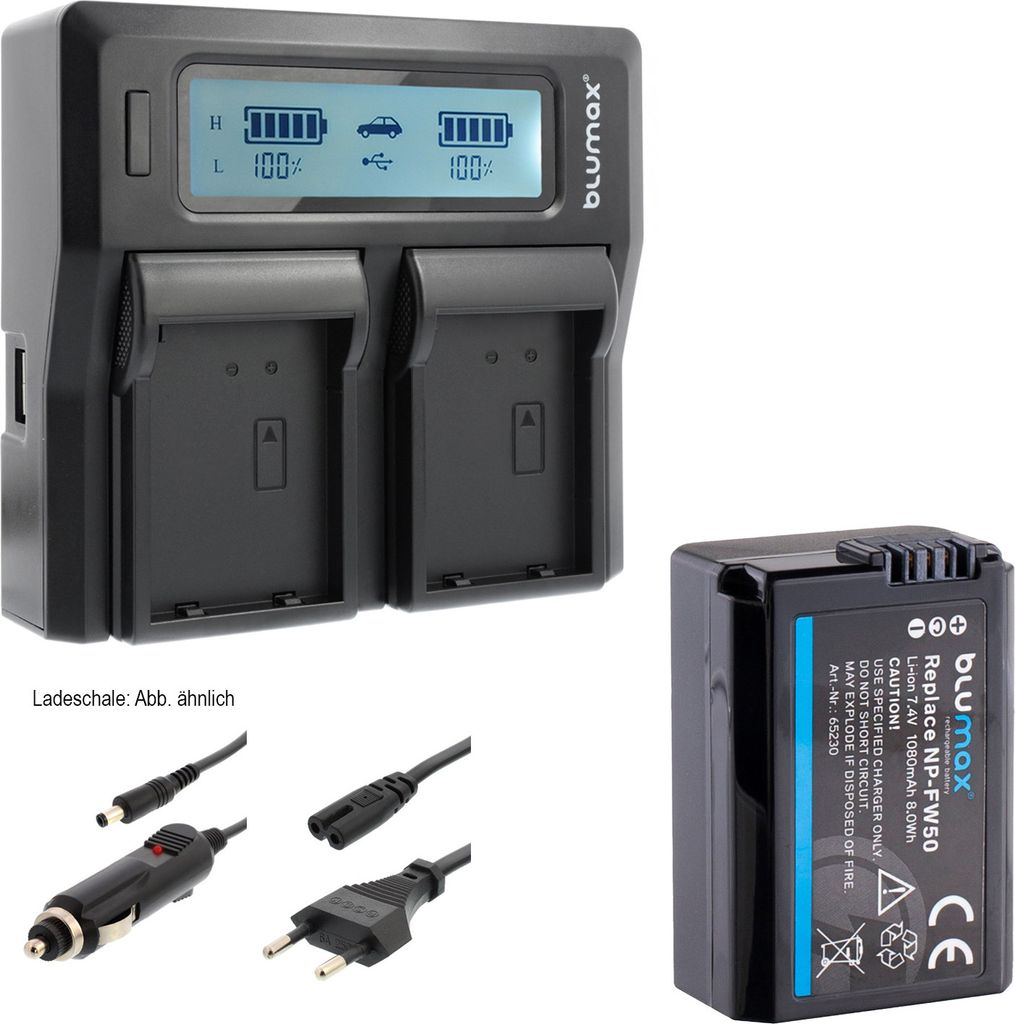 1x Akku + Lader für Sony NP-FW50 Alpha 6500 7 II 7R 7S NEX 7 RX10 1080 mAh