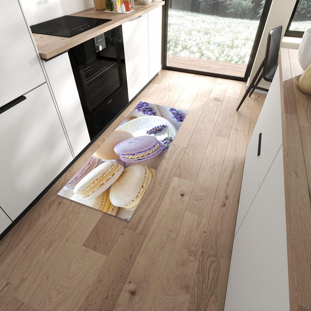 Küchenteppich 60x150cm rutschfest & abwischbar PVC Läufer - Lavendel Macarons
