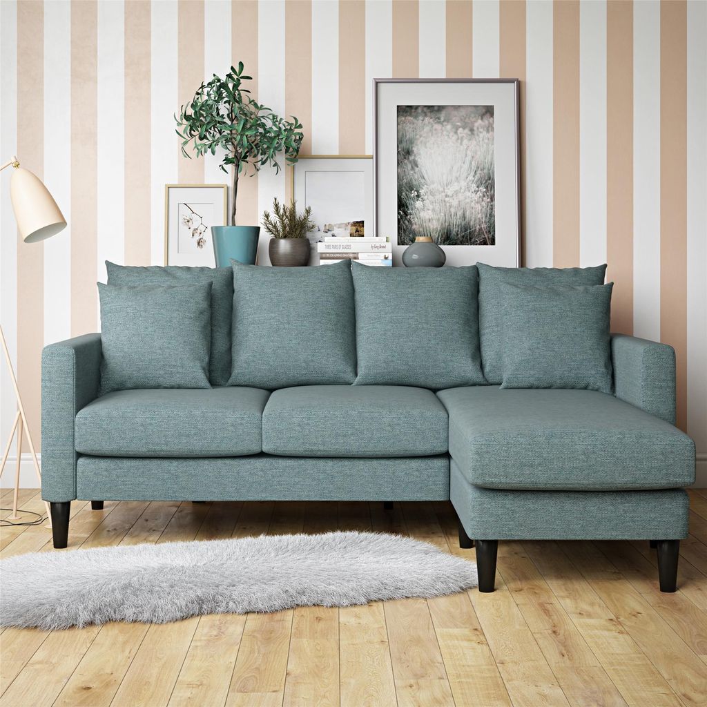 Forbin | 3-Sitzer Sofa mit Chaise Lounge in einem Leinen Look Stoff Teal