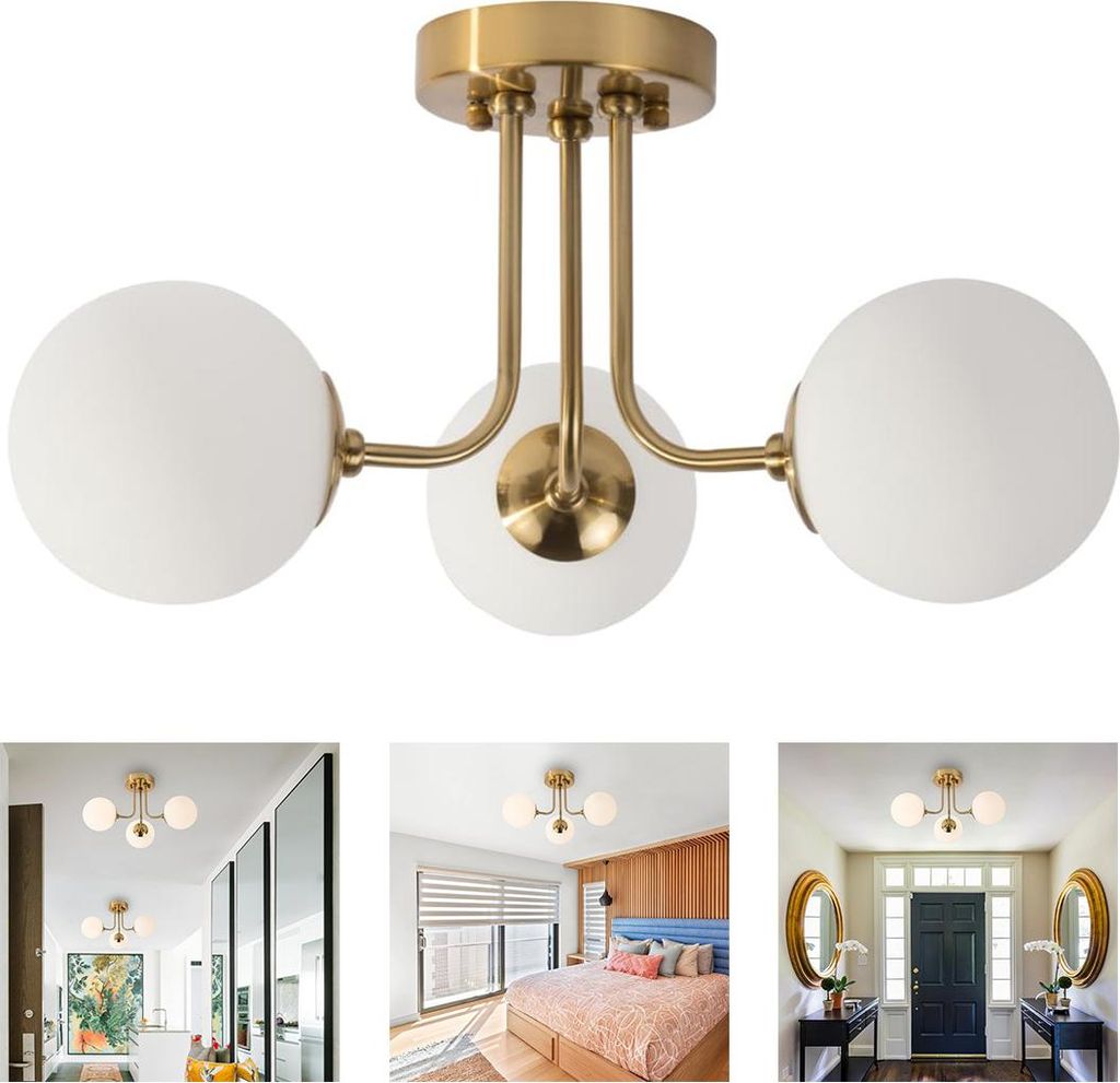 Moderne glasdeckenlampe gold, halbeinbau design mit 3 Produktbild 