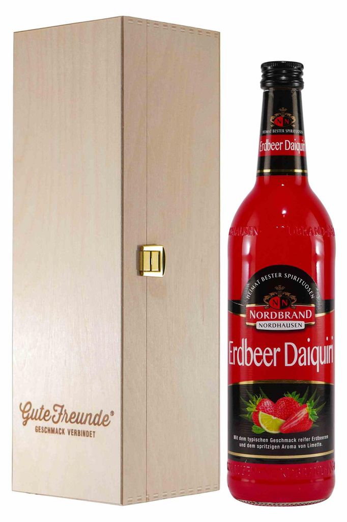 Nordbrand Erdbeer Daiquiri Likör mit Geschenk-Holzkiste