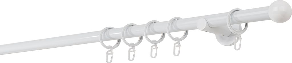 Gardinenstange auf Maß 20mm Ball 1-lauf Wandträger 6,5cm Farbe: Weiß, Größe: 330cm